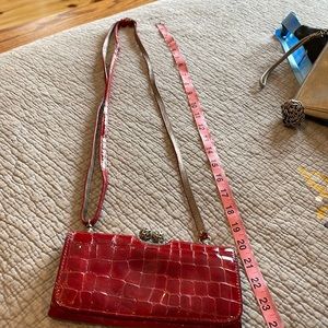 Brighton Patent leather wallet w/ gorgeous interior soft grey shimmery leather